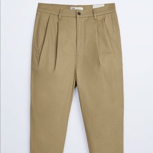 New Cropped Pleated Chino Pants Brown Size 31